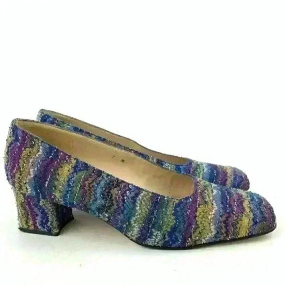 Vtg Jones New York Heels 7 Multicolored chevron - Picture 1 of 8